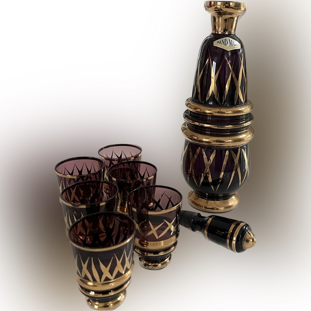 Mid-Century Bohemian Crystal Decanter Set